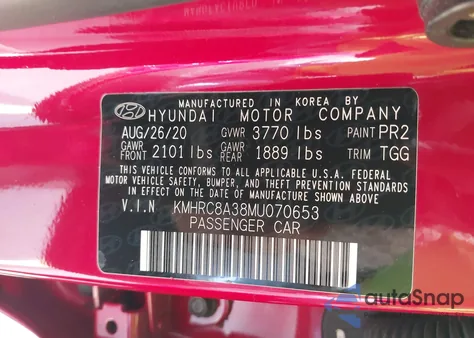 2021 Hyundai Venue Sel from USA, damaged, VIN KMHRC8A38MU070653
